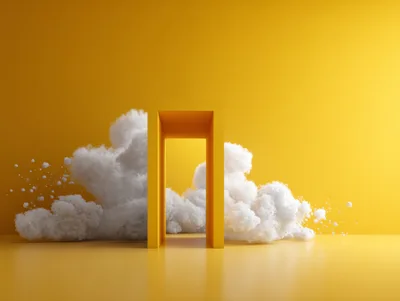 Minimalist Yellow Archway Surrounded By Fluffy White Clouds