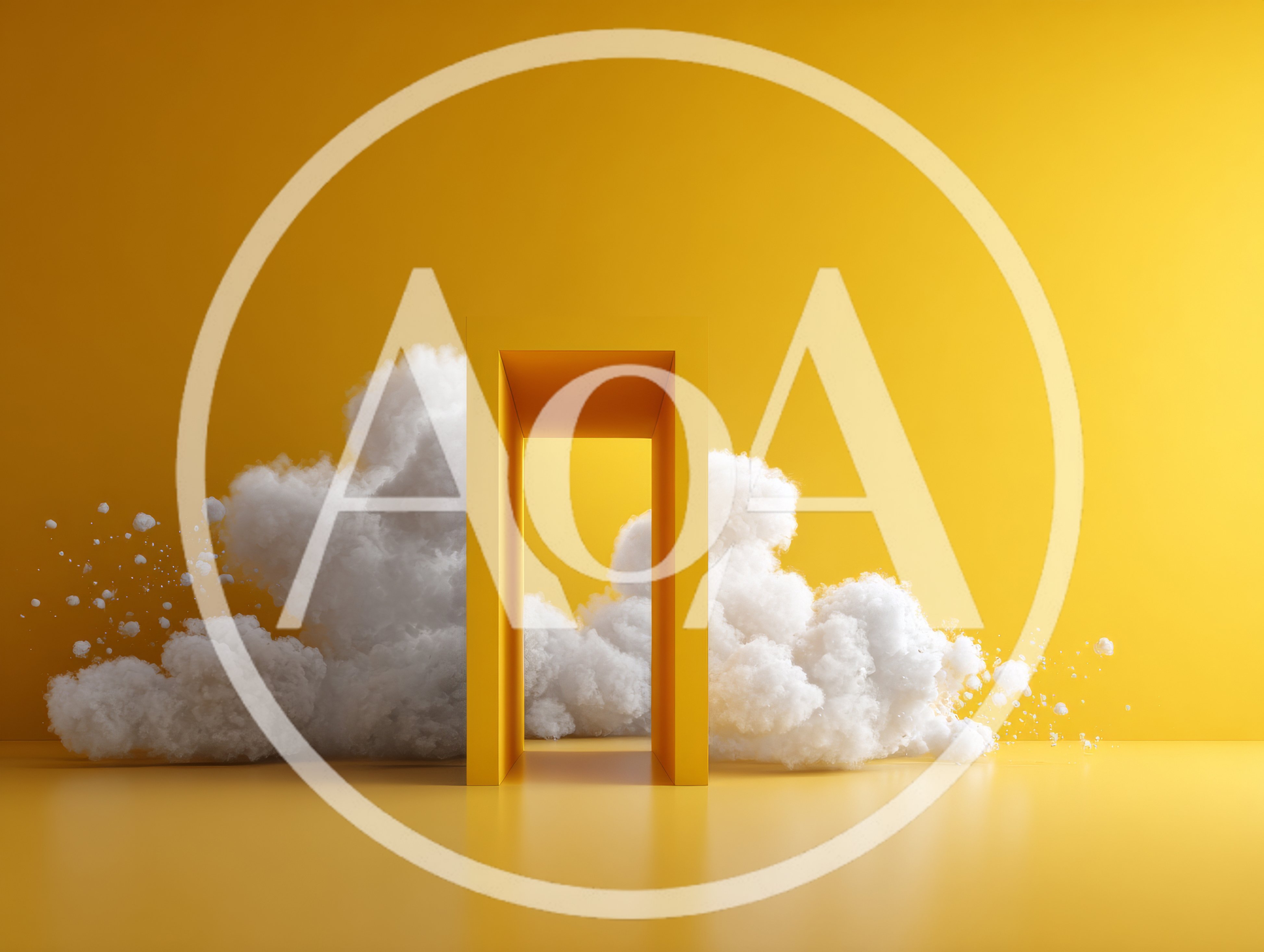 Minimalist Yellow Archway Surrounded By Fluffy White Clouds