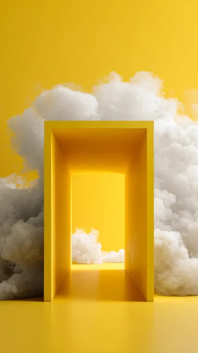 Yellow Rectangular Portal Surrounded By Fluffy White Clouds