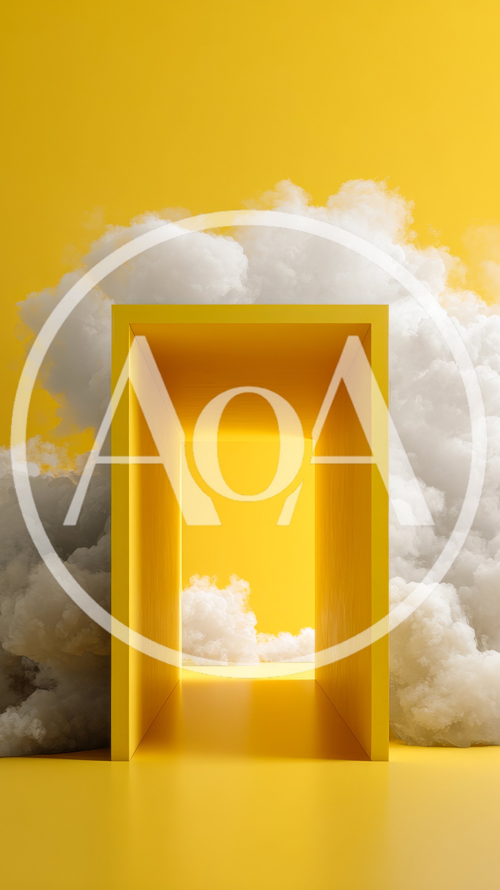 Yellow Rectangular Portal Surrounded By Fluffy White Clouds