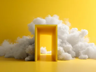 Yellow Rectangular Portal Surrounded By Fluffy White Clouds