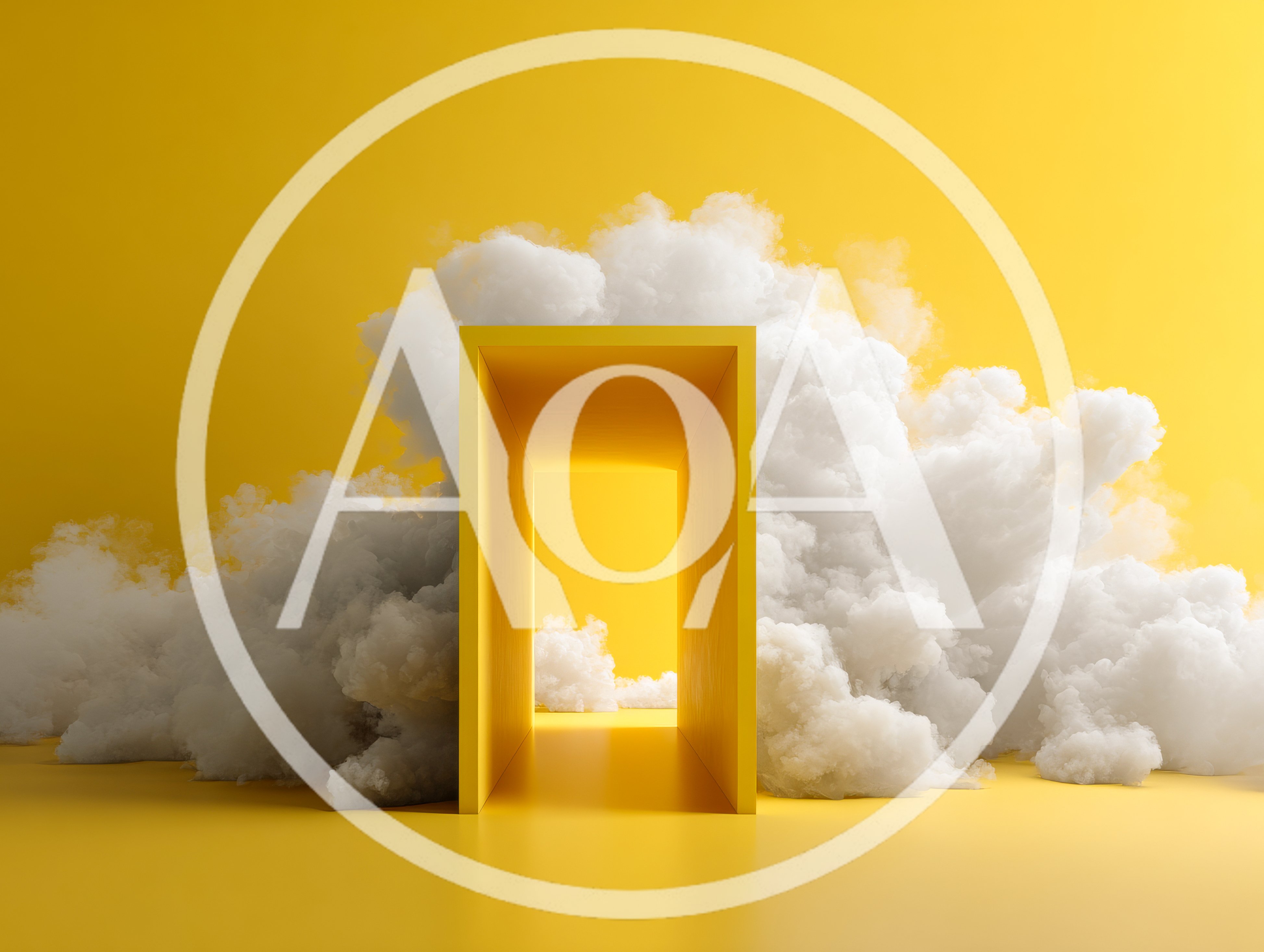 Yellow Rectangular Portal Surrounded By Fluffy White Clouds