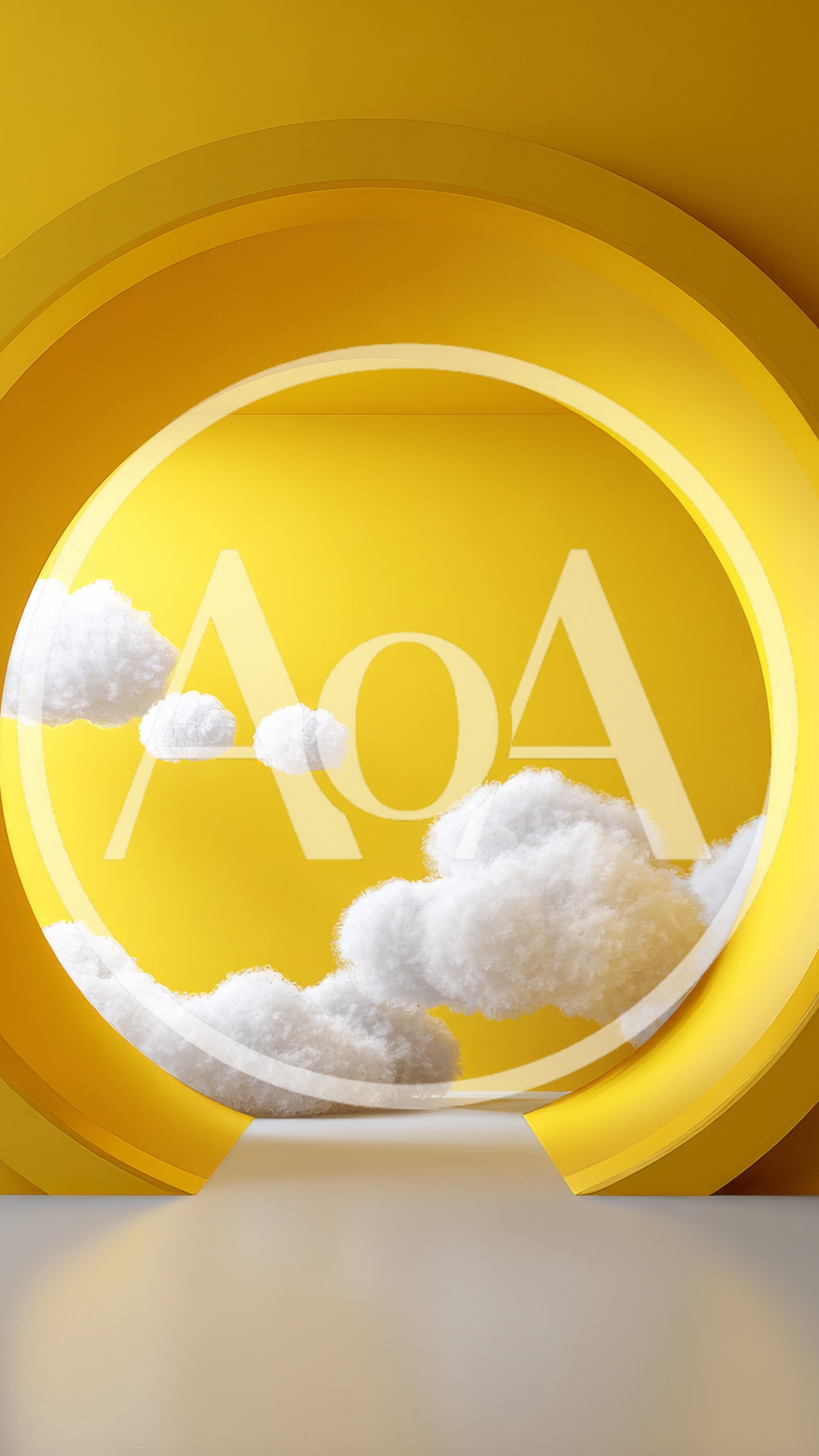 Abstract Yellow Circular Portal With Floating White Clouds