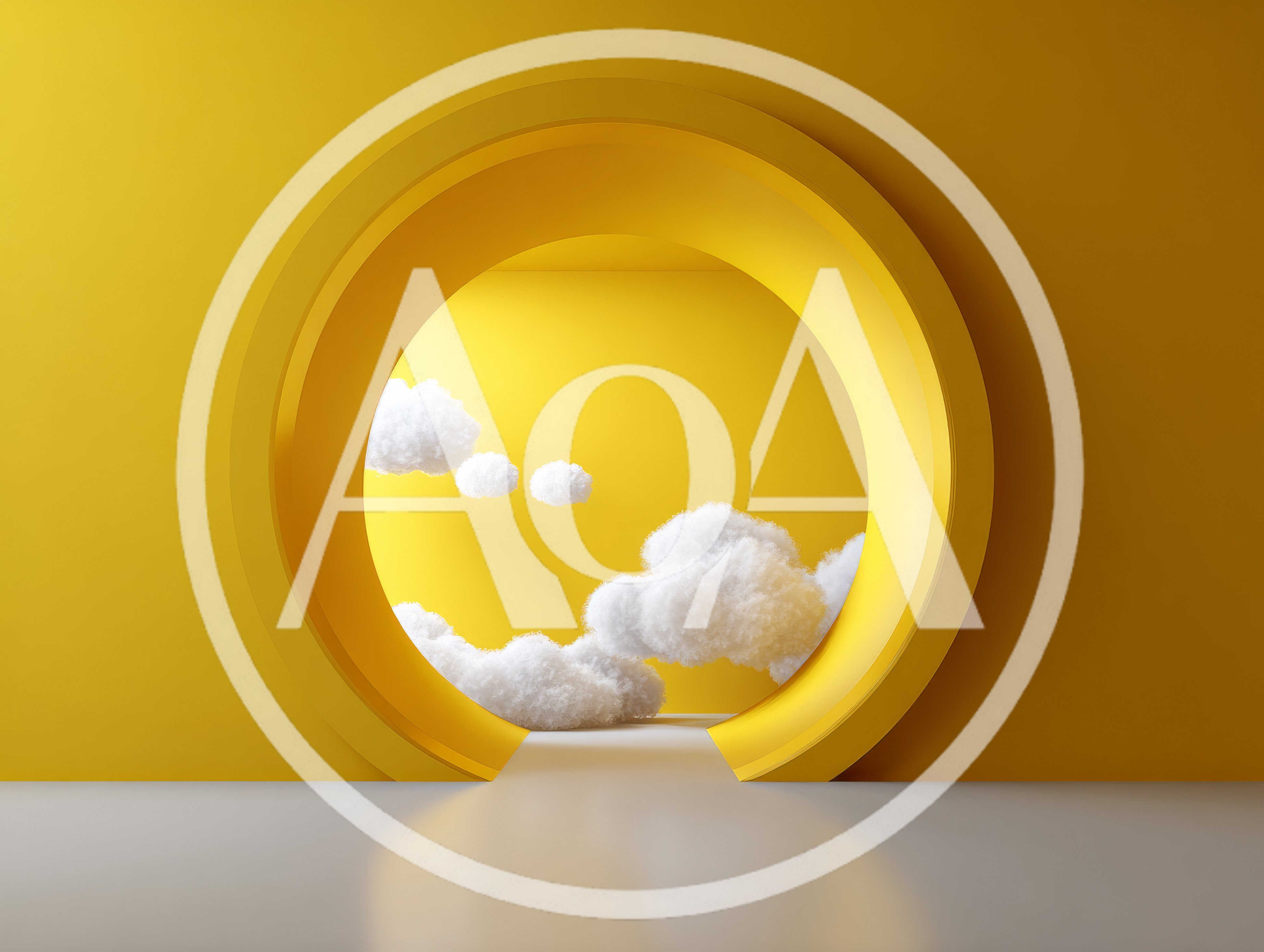 Abstract Yellow Circular Portal With Floating Clouds