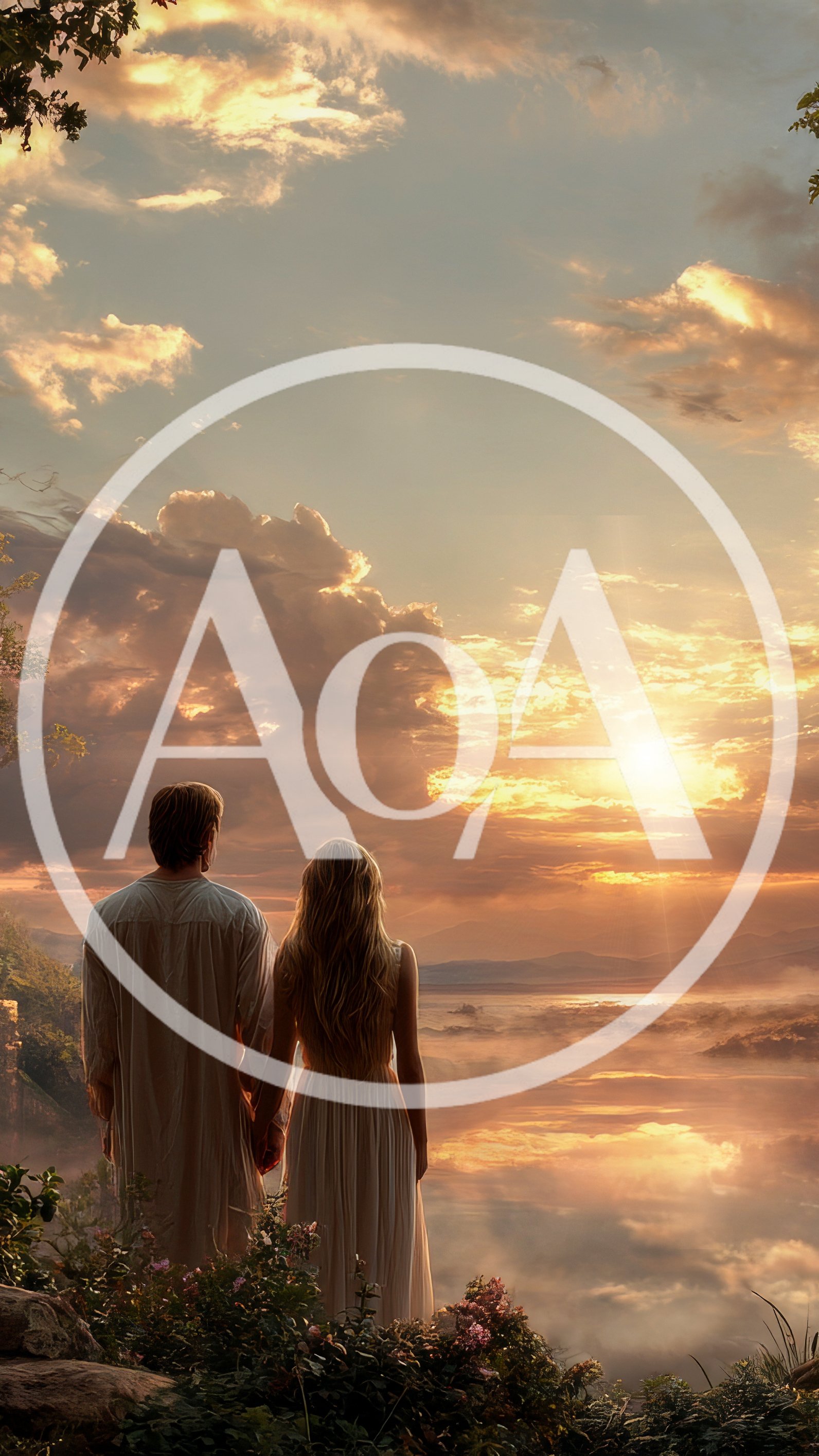 Couple Standing Together Watching A Golden Sunset