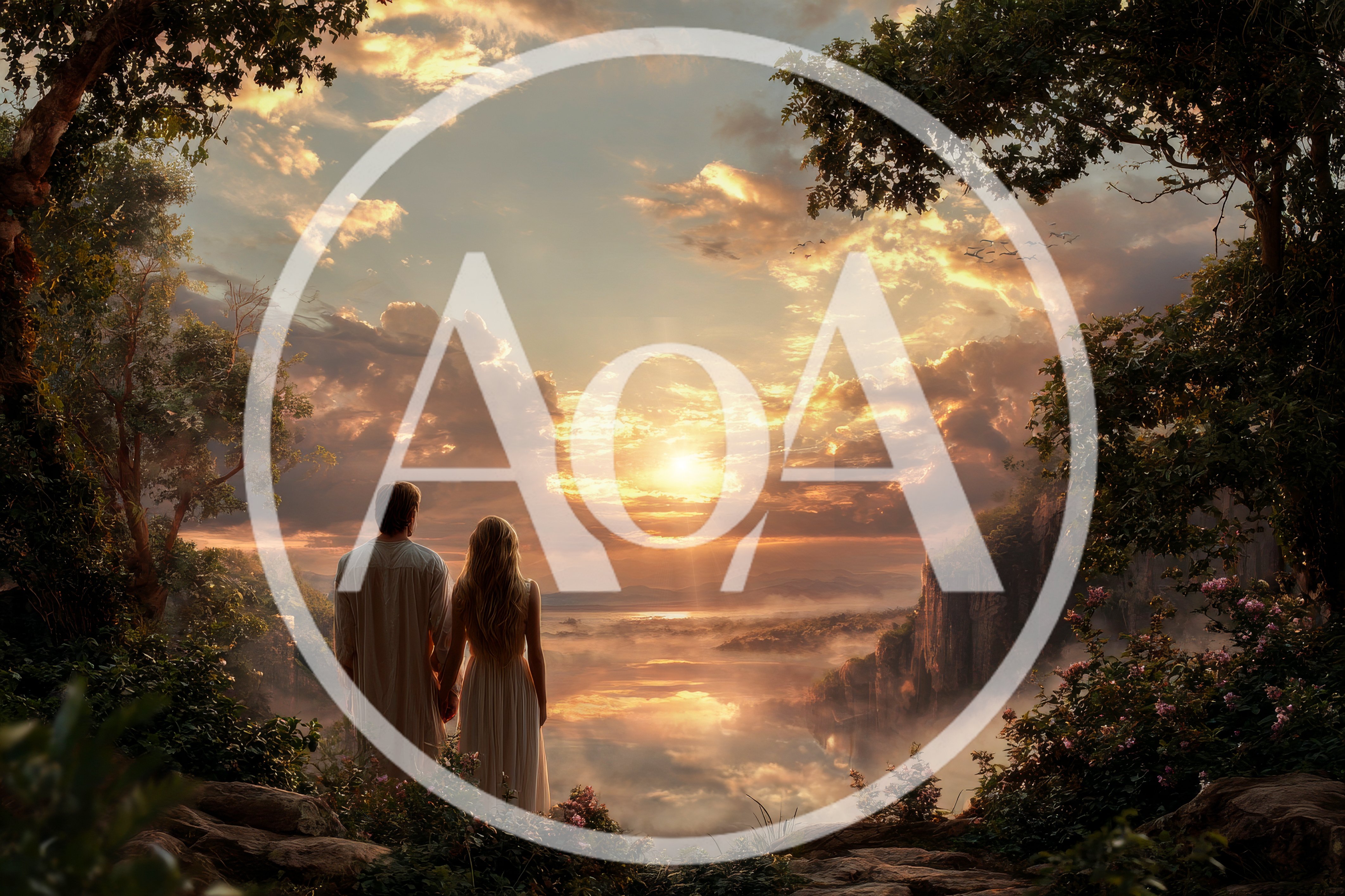 Couple Standing Together Overlooking A Misty Sunset Valley