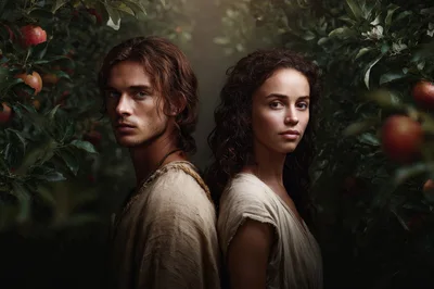 Adam and Eve Standing Back to Back in Eden