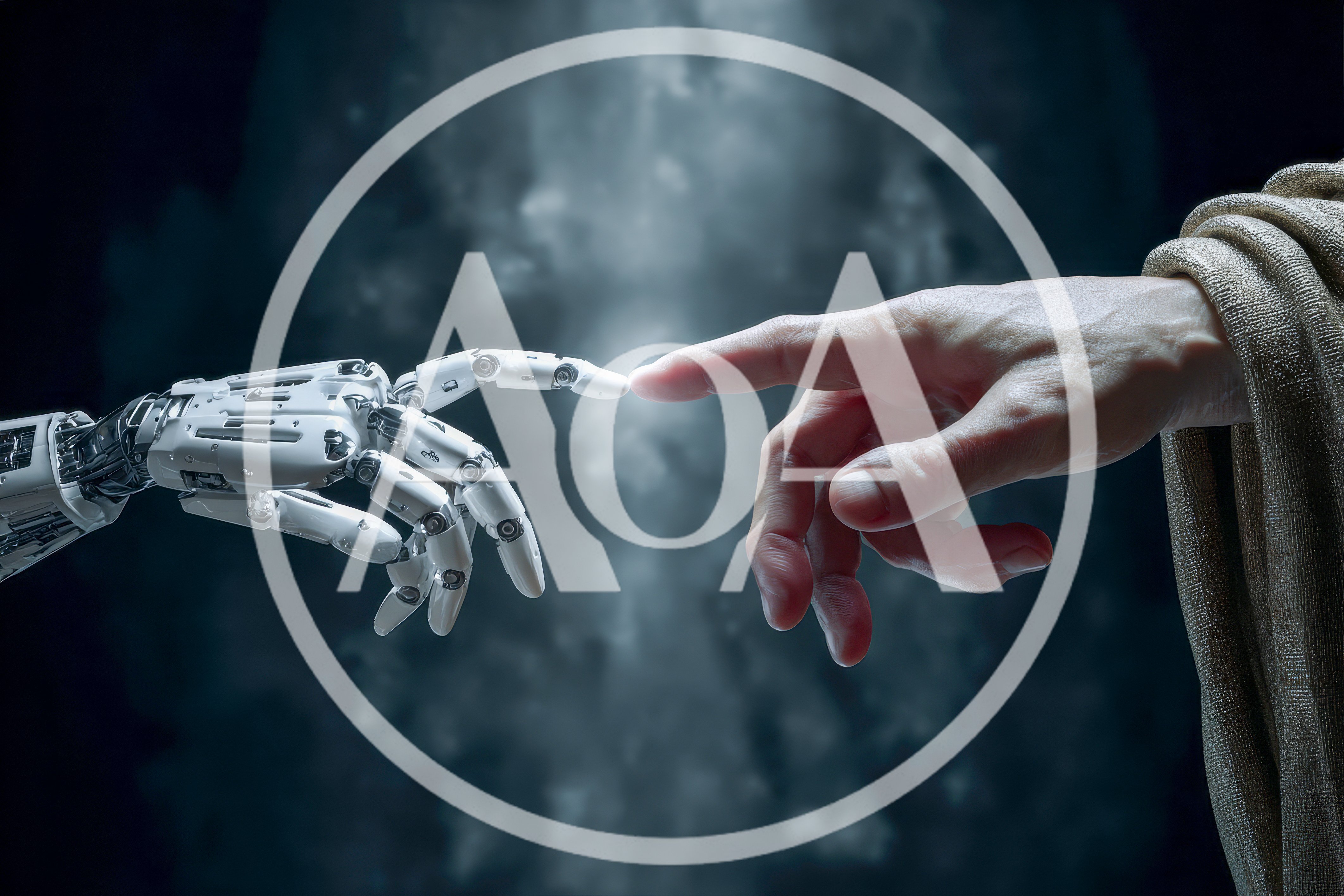 Robotic Hand Touching Human Finger In Creation Concept