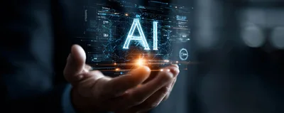 Businessman Holding Holographic Artificial Intelligence Interface