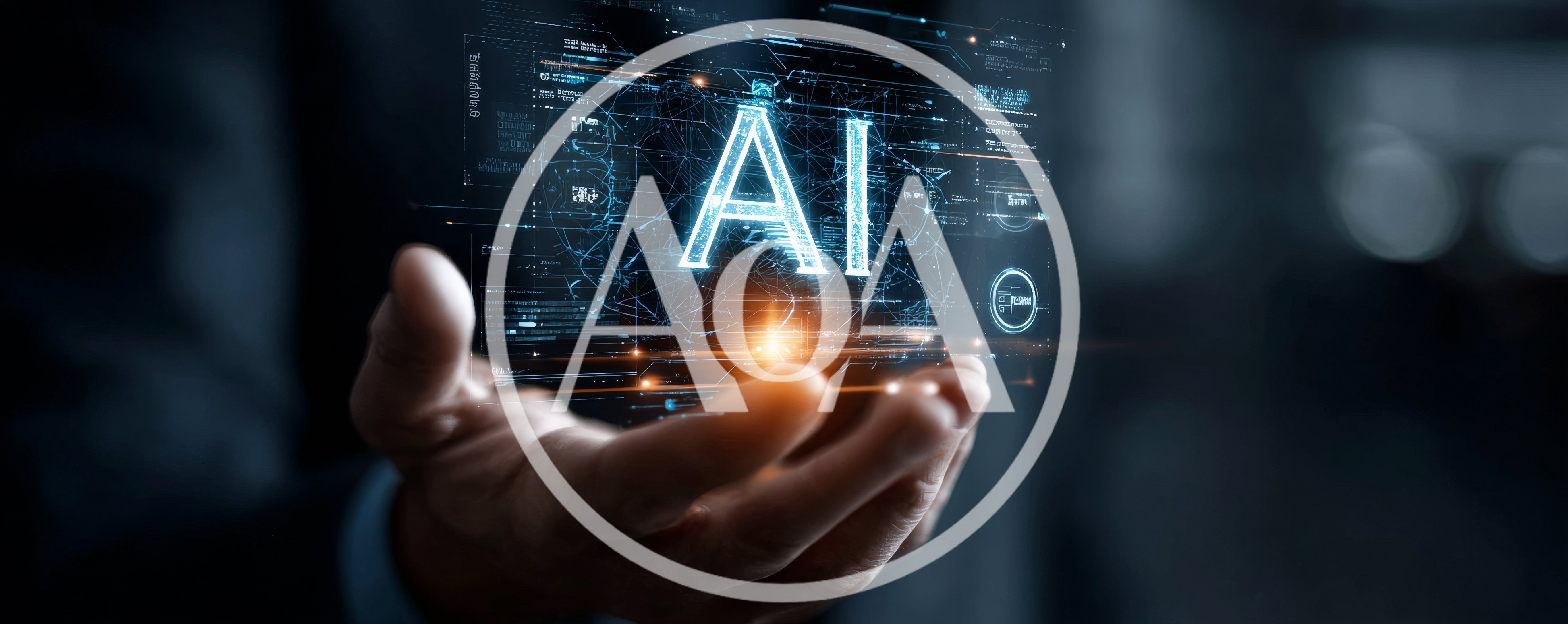 Businessman Holding Holographic Artificial Intelligence Interface