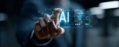 Businessman Interacting With Artificial Intelligence Holographic Interface