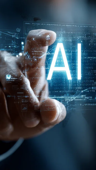 Human Finger Touching Digital AI Interface Screen