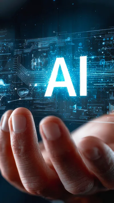 Human Hand Holding Glowing Digital AI Circuit Board