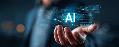 Businessman Holding Holographic Artificial Intelligence Interface
