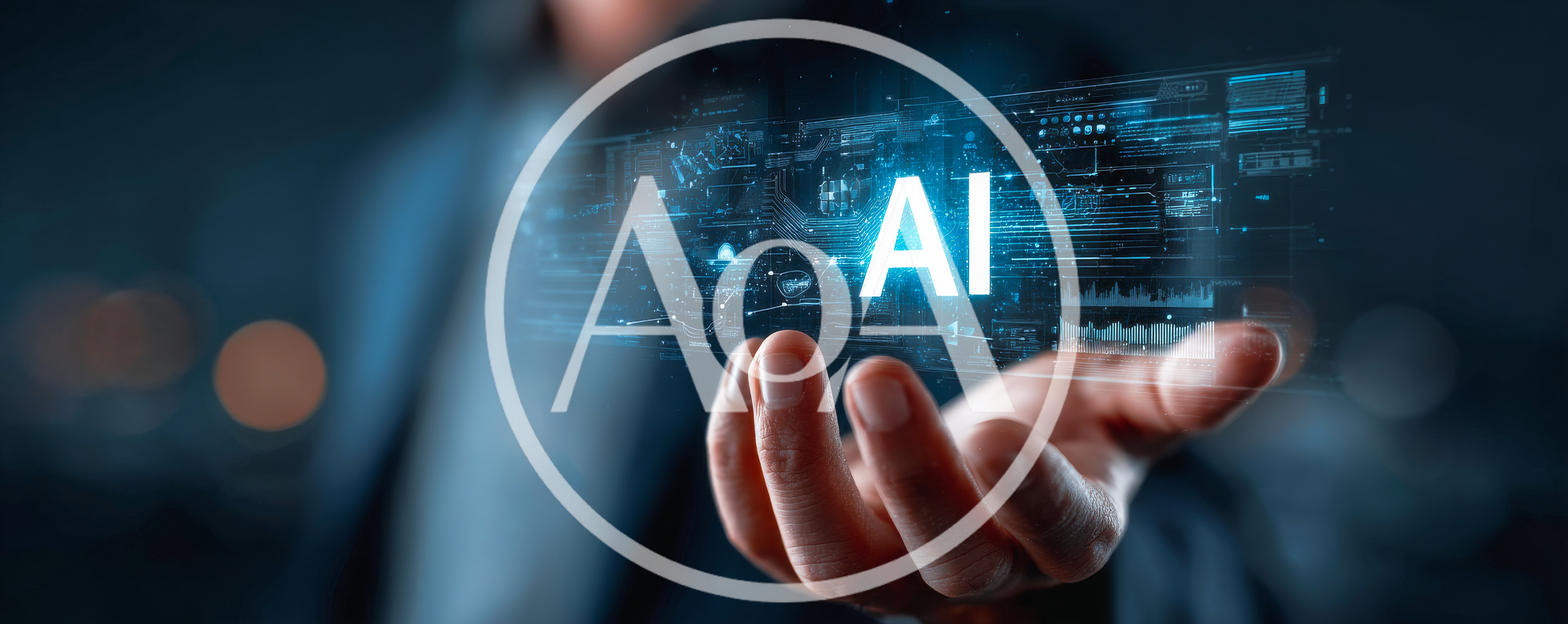 Businessman Holding Holographic Artificial Intelligence Interface