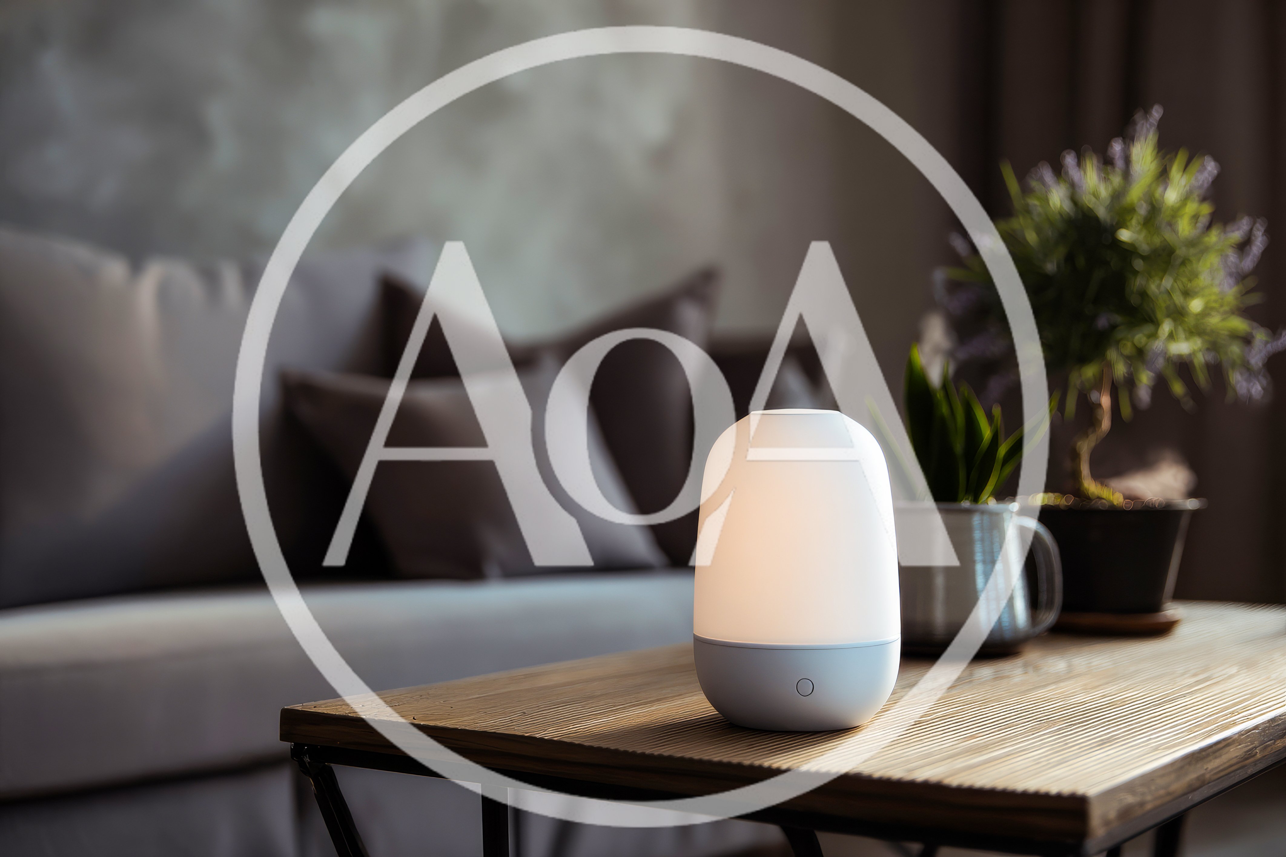 Modern Smart Lamp On A Wooden Coffee Table