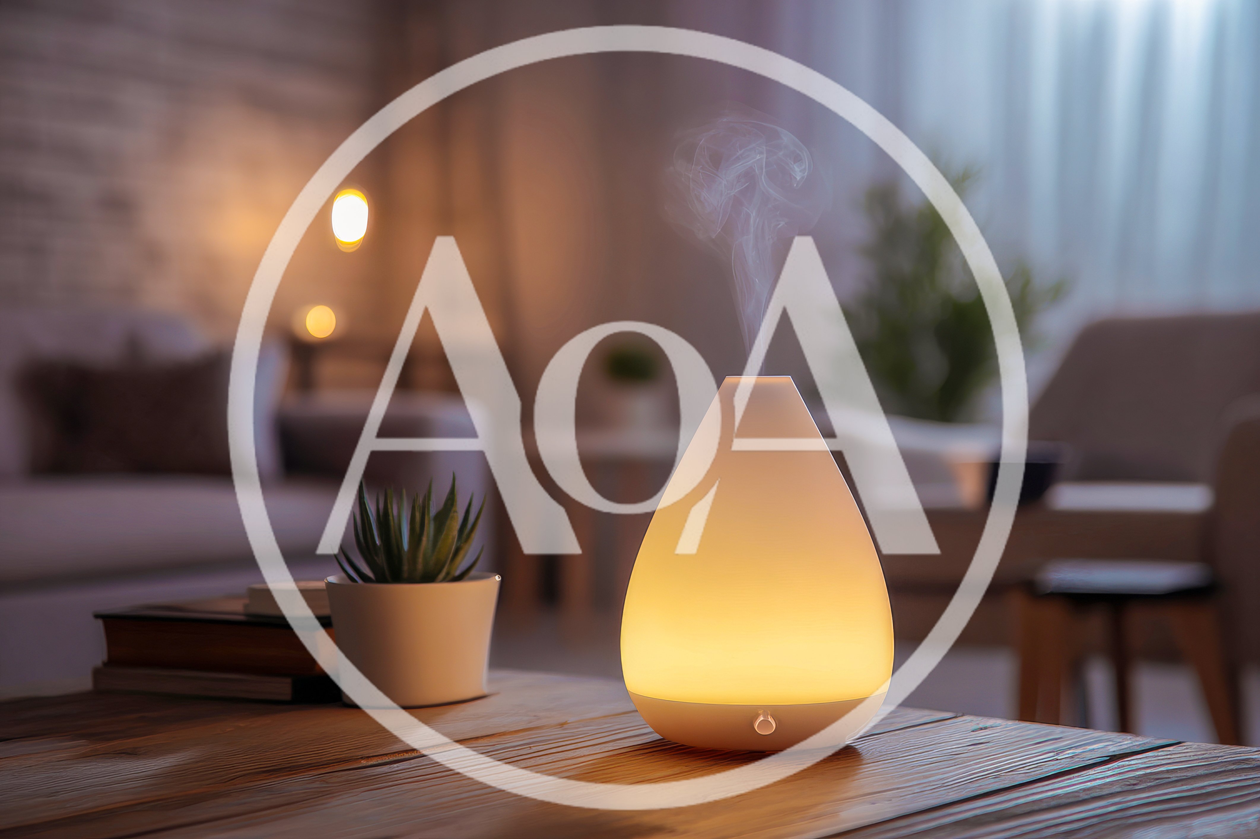 Essential Oil Diffuser Emitting Mist On Wooden Table