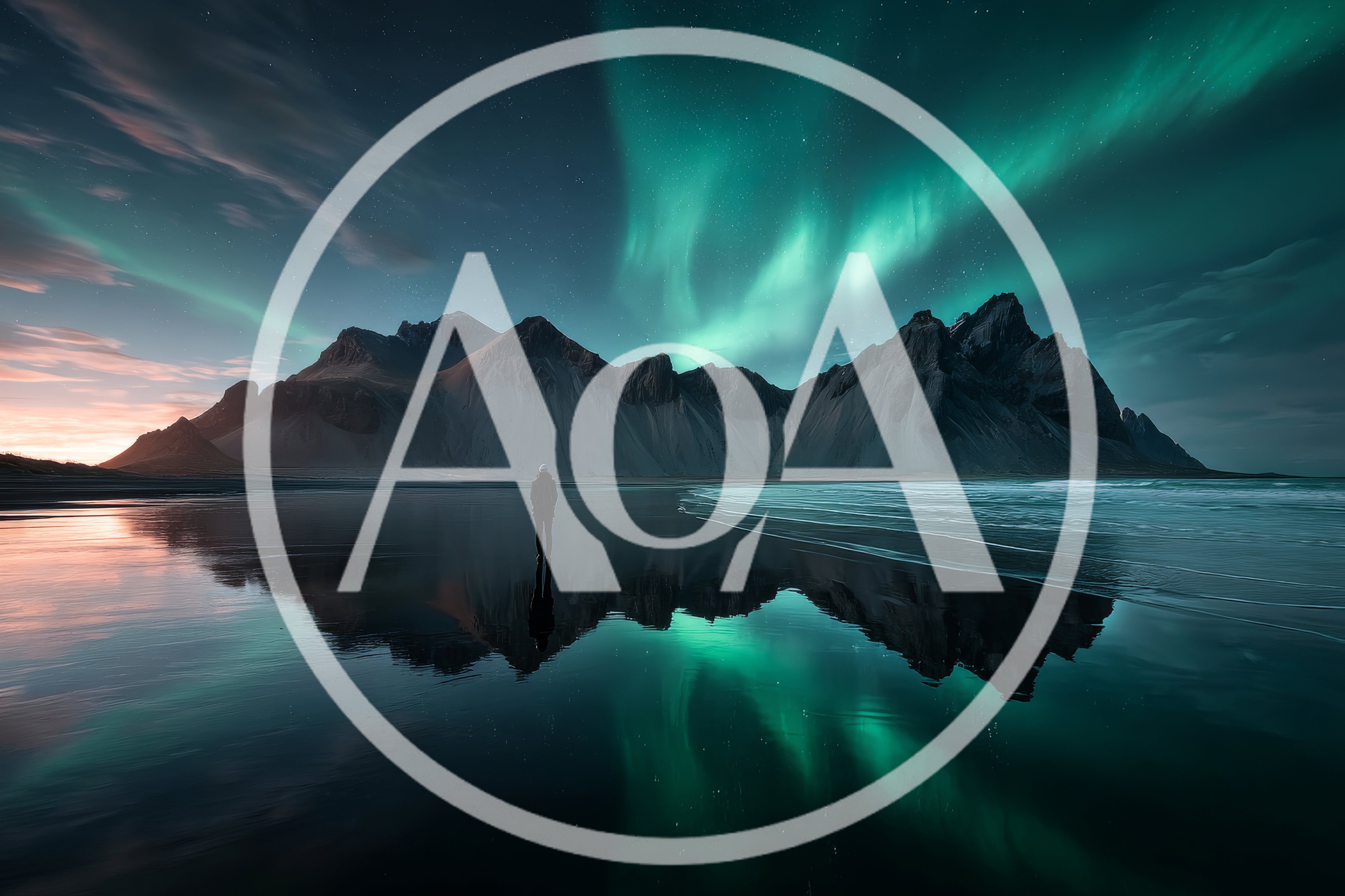 Lone Person Standing Before Vestrahorn Mountain Under Aurora Borealis