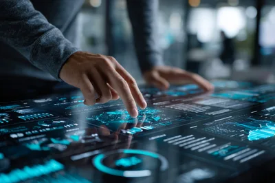 Professional Analyst Interacting With Futuristic Digital Data Interface