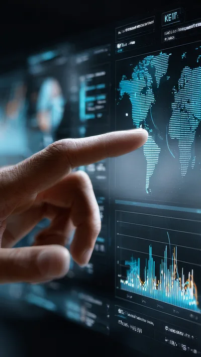 Finger Touching Digital World Map Interface