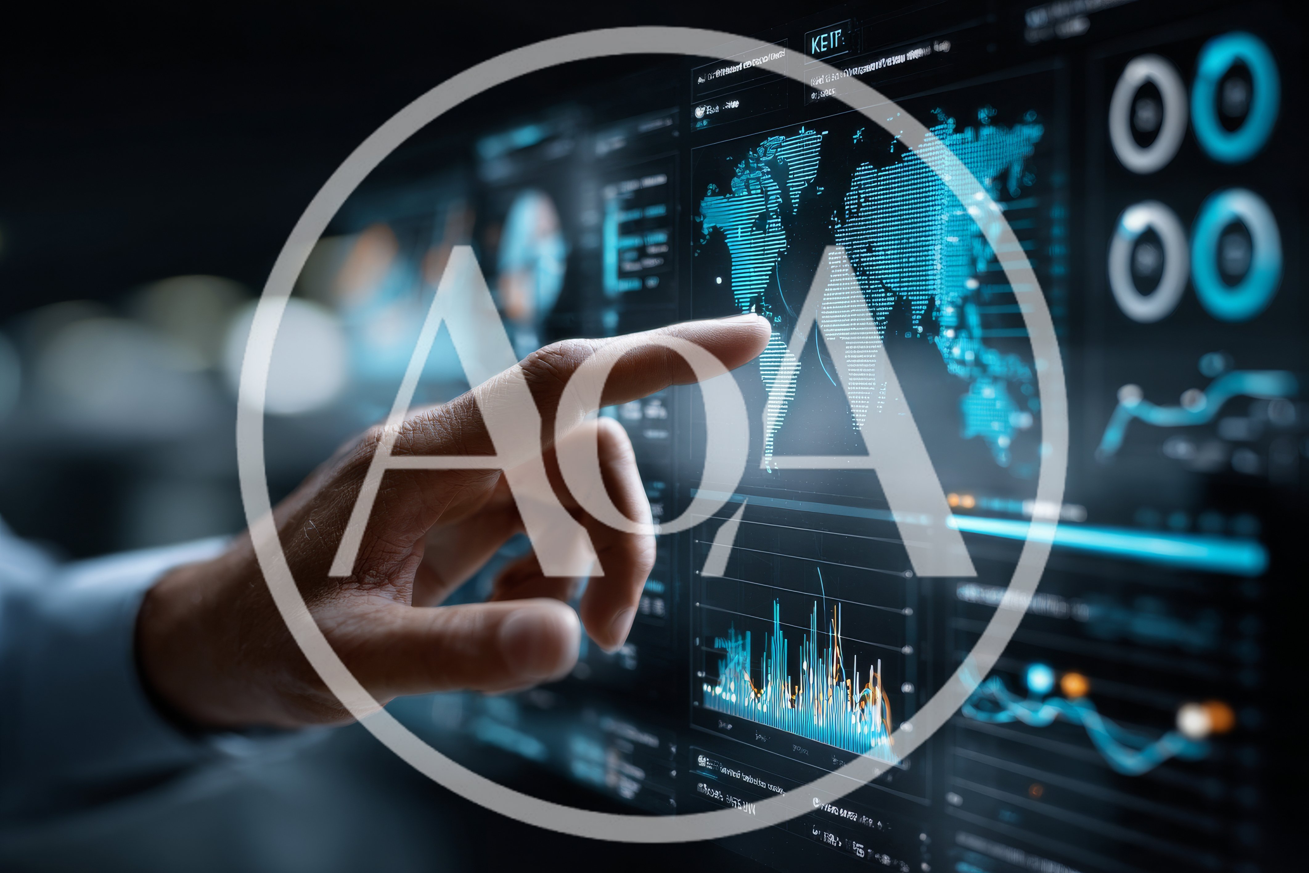 Business Professional Interacting With Digital Global Data Dashboard
