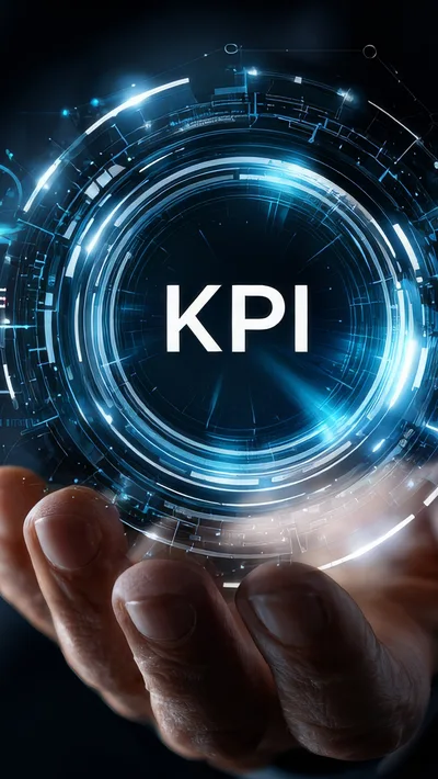 Hand Holding Glowing Digital KPI Hologram
