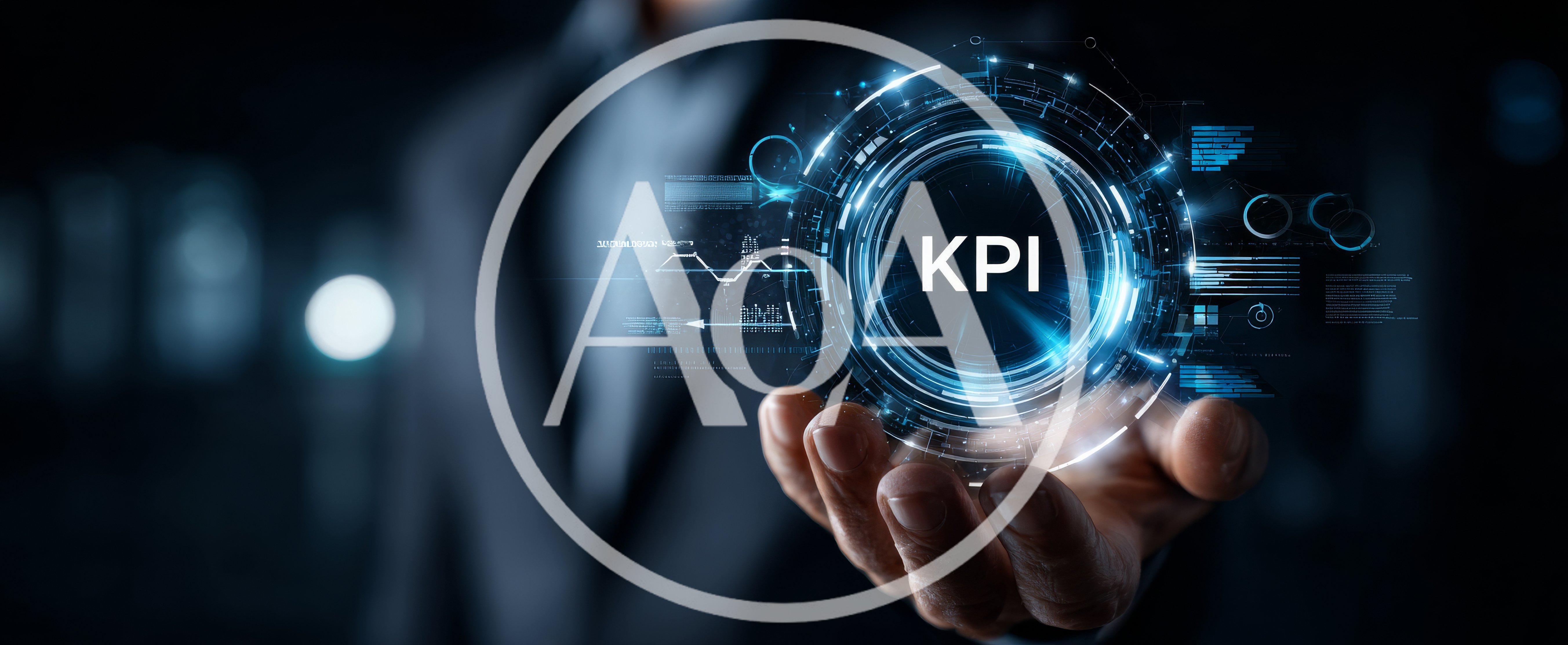 Business Professional Holding Digital KPI Hologram Interface