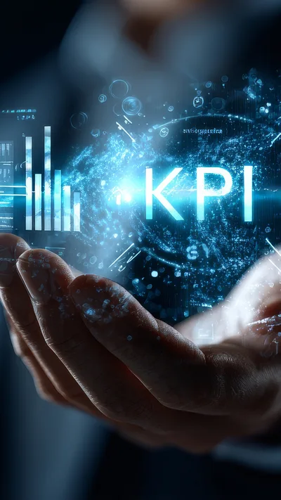 Business Professional Holding Digital KPI Data Visualization