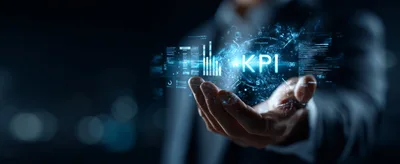 Business Professional Holding Digital KPI Data Visualization