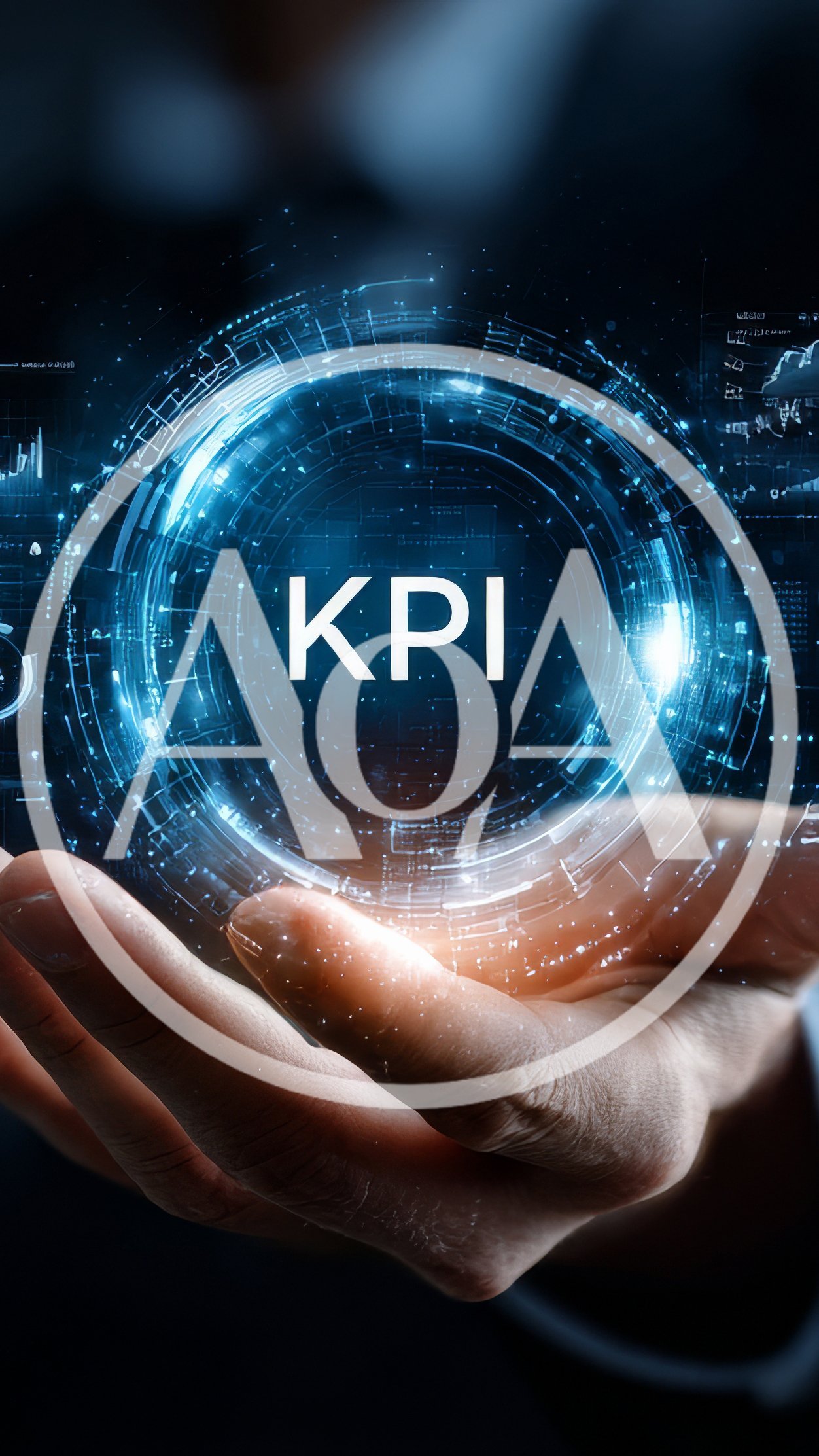 Business Professional Holding Digital KPI Hologram Interface