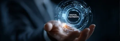Businessman Interacting With Digital Payments Holographic Interface