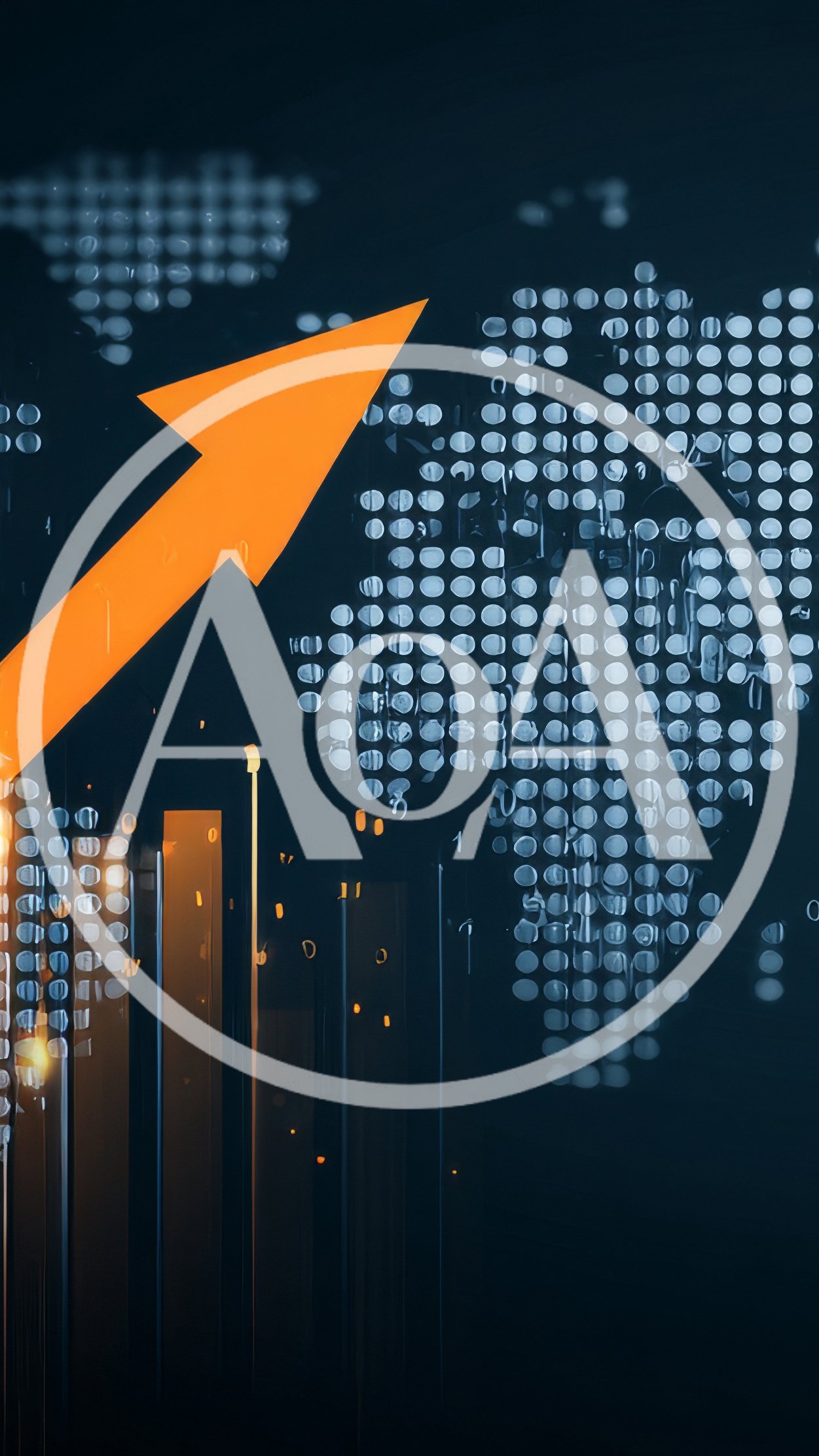 Digital World Map With Rising Financial Growth Arrow