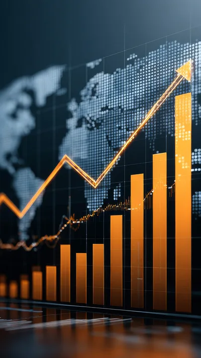 Digital Financial Growth Chart With Global Map Background