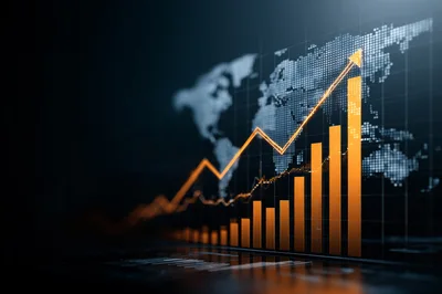 Digital Financial Growth Chart With Global Map Background