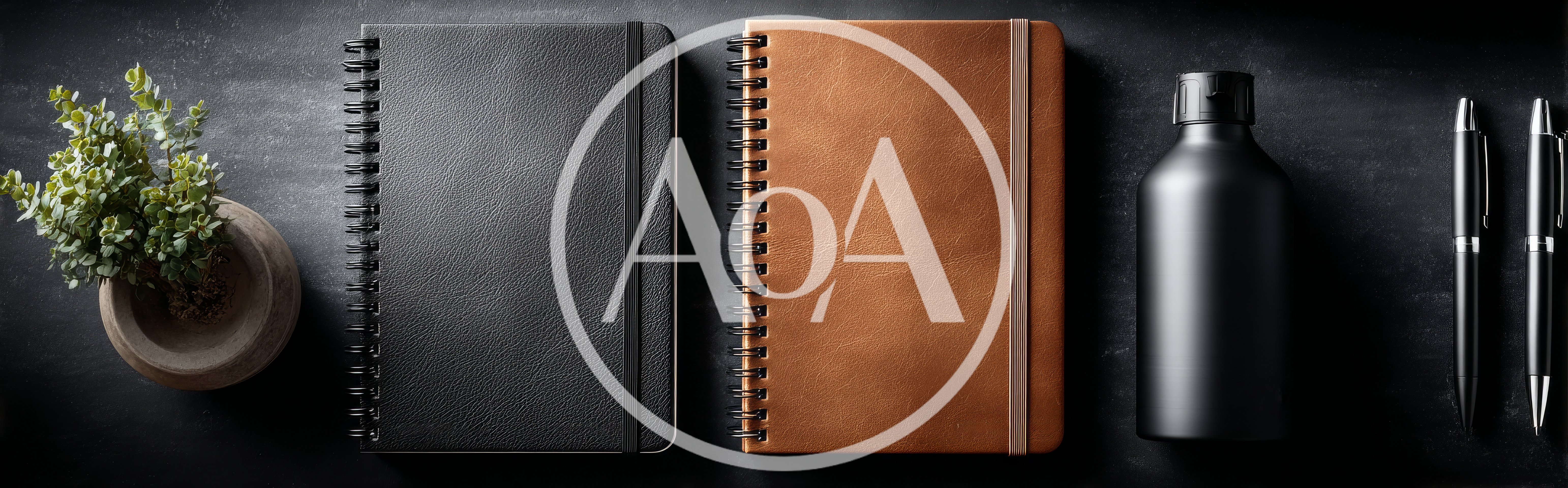 Flat Lay Of Notebooks And Stationery On Dark Surface