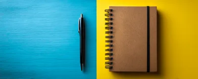 Black Pen And Spiral Notebook On Split Background