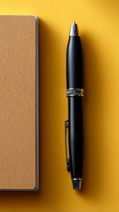 Black Fountain Pen Beside A Textured Notebook