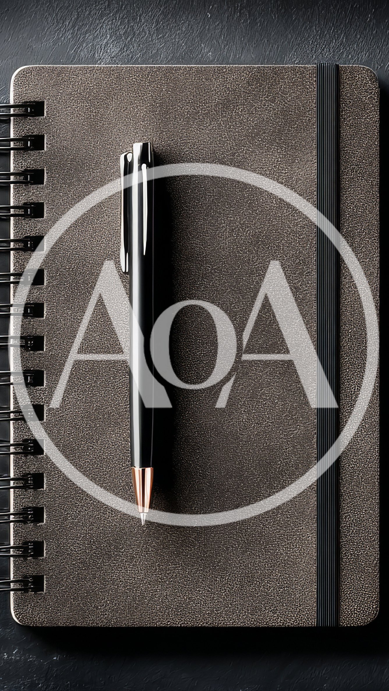 Black Pen Resting on a Textured Spiral Notebook
