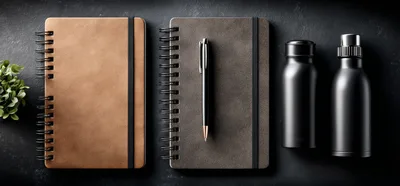 Top View Of Notebooks And Water Bottles