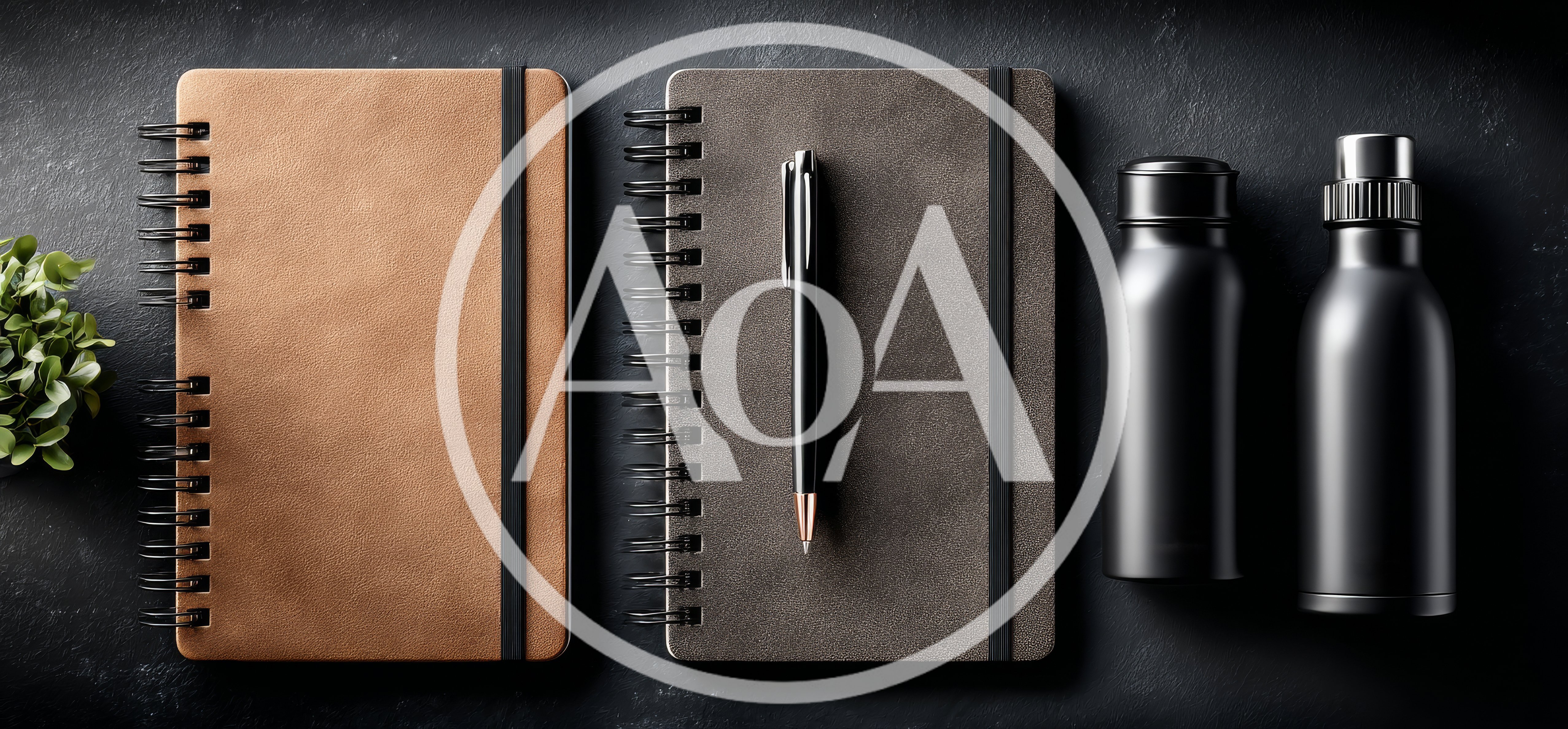 Top View Of Notebooks And Water Bottles