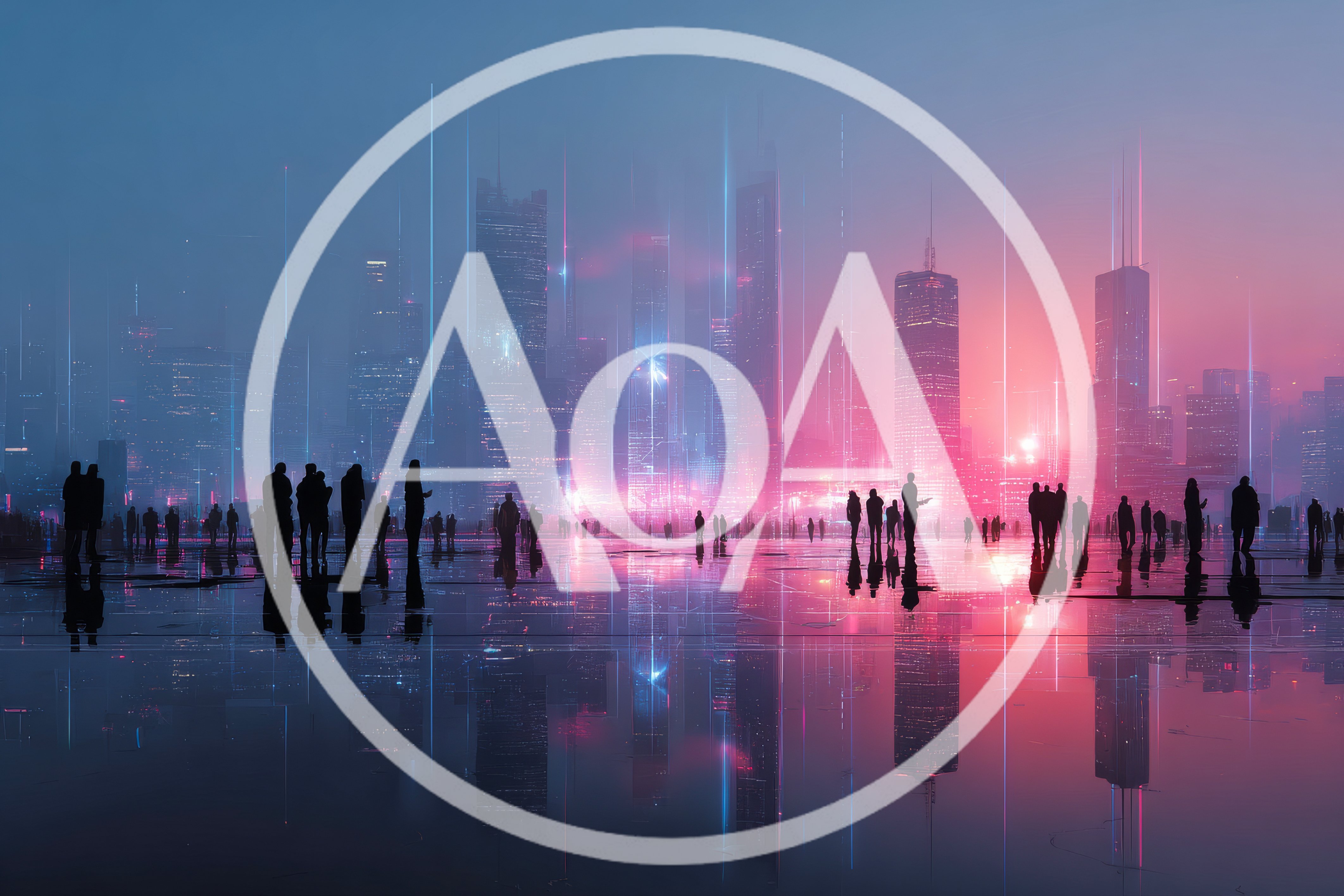 Silhouettes Of People Walking In A Futuristic Cyberpunk City