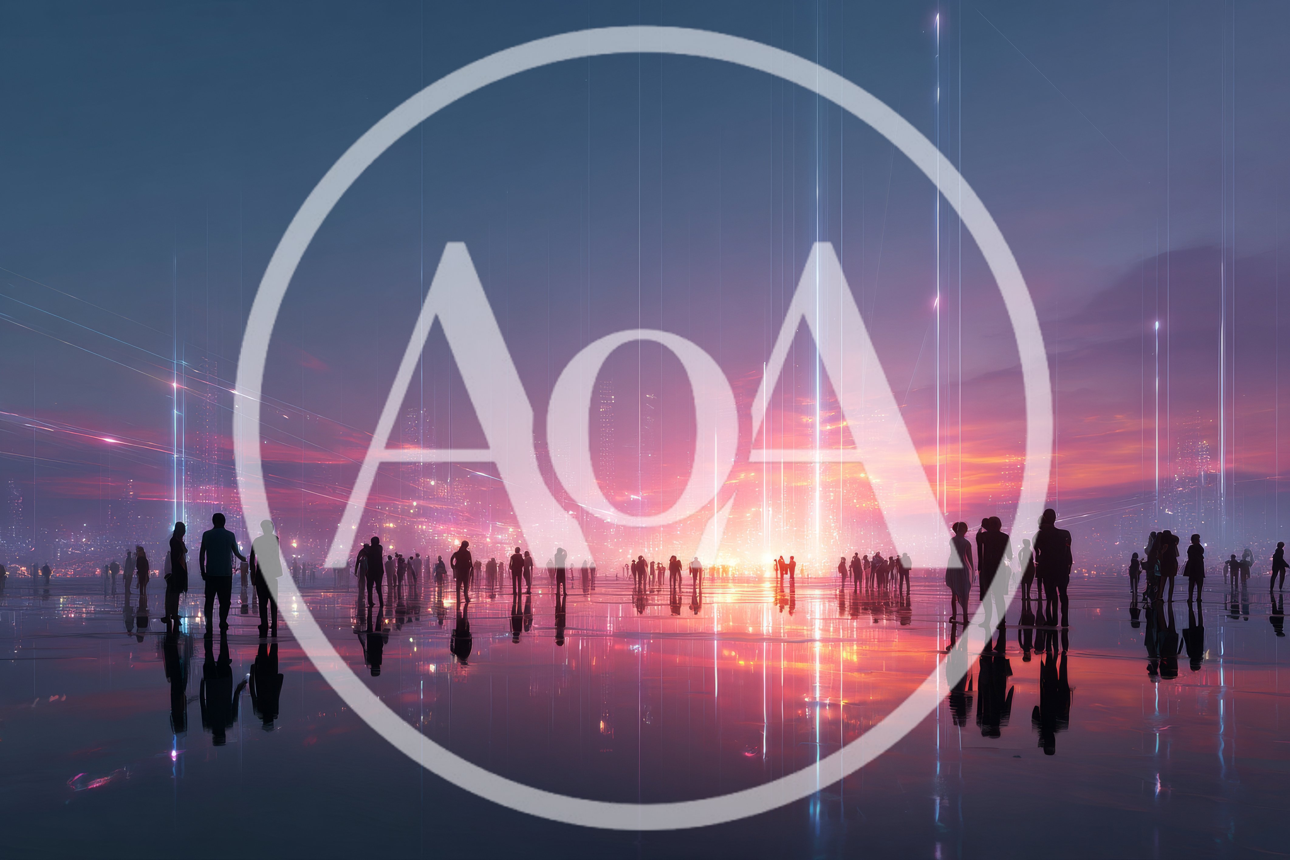 Silhouettes Of People Standing In A Futuristic Digital Cityscape