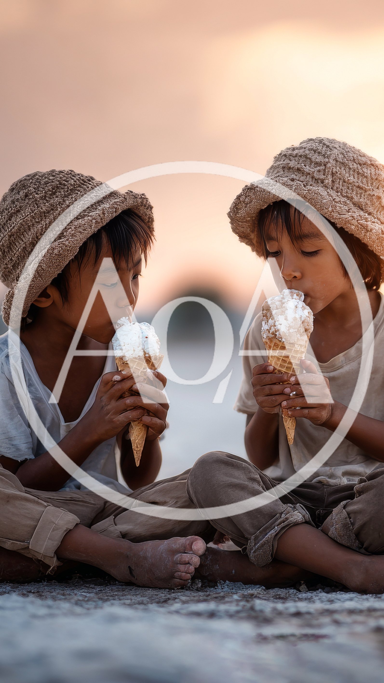 Two Young Children Eating Ice Cream Cones