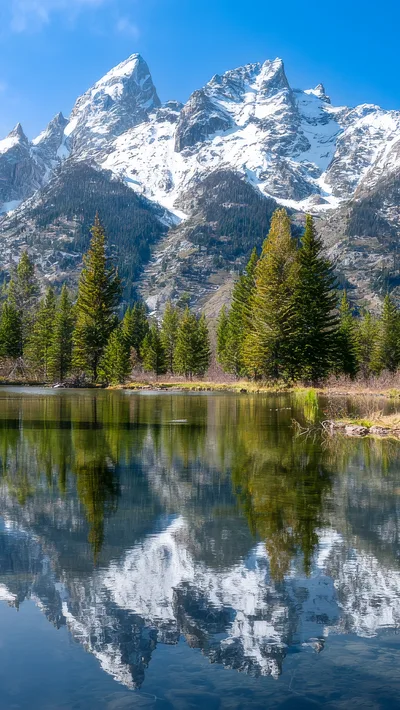 Grand Teton Mountains Reflected In Calm Lake Water