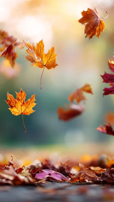 Autumn Maple Leaves Falling In A Forest