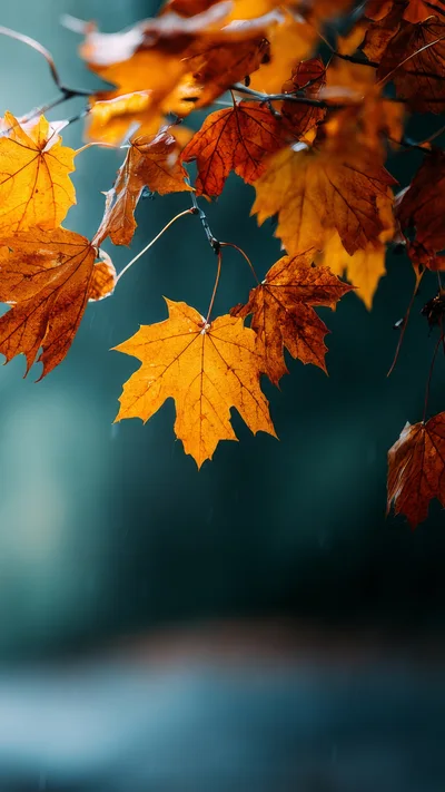 Golden Autumn Maple Leaves Hanging On A Branch