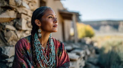Indigenous Woman Wearing Traditional Jewelry Outdoors