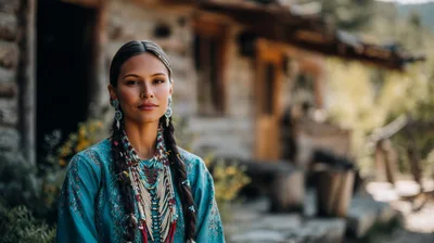 Portrait Of A Native American Woman In Traditional Attire