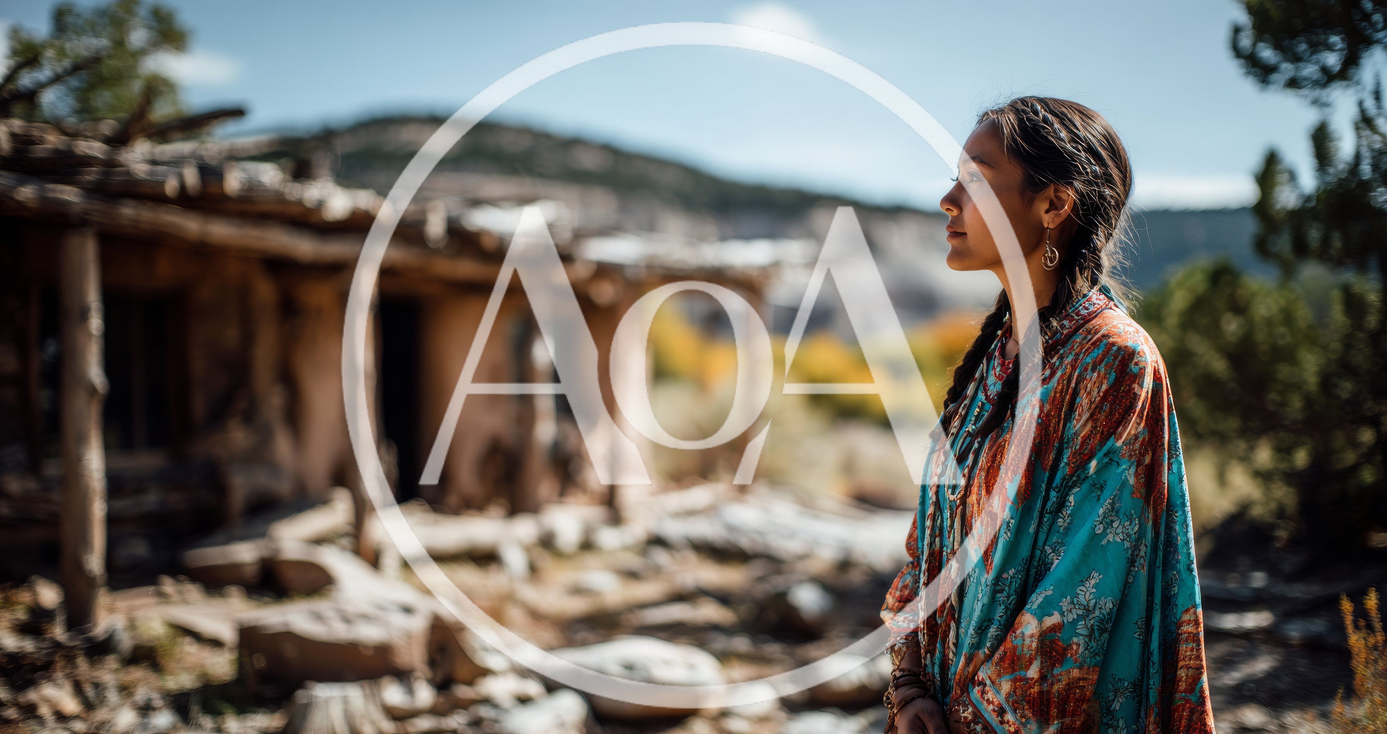 Young Indigenous Woman Standing Near Ancient Adobe Ruins