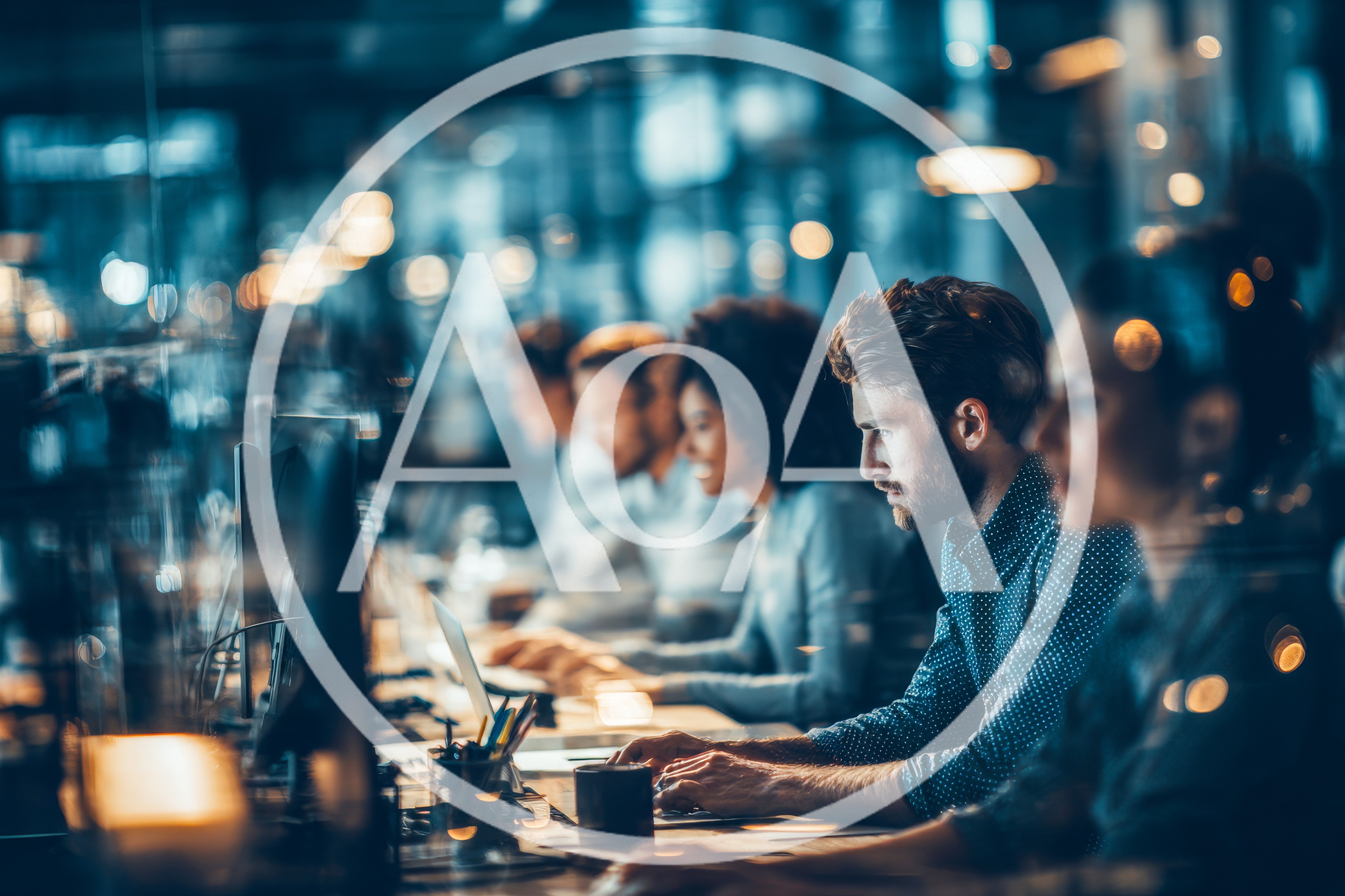 Professional Team Working Late In Modern Office